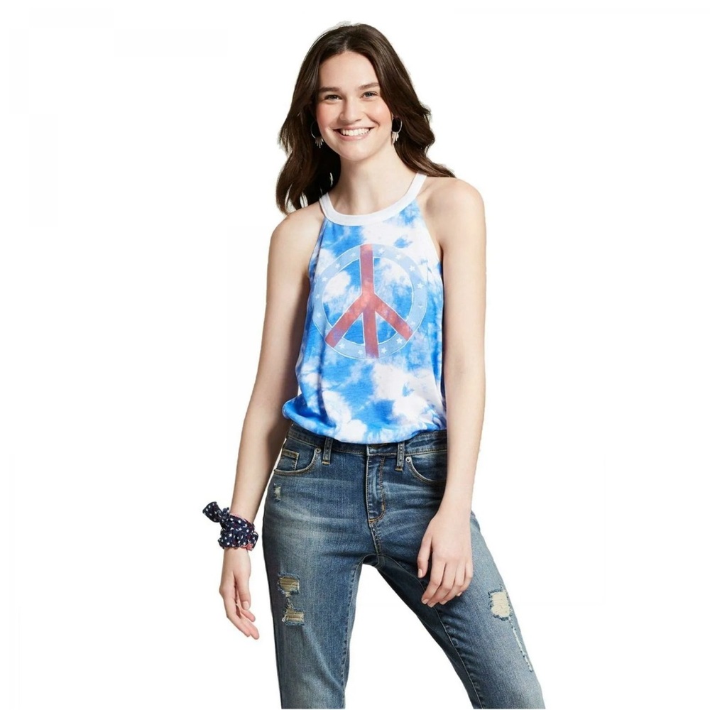 Modern Lux Beach Lake Peace Sign Hippie Tie Dye Sky Tank Top Cover Up Women’s S